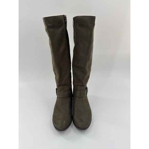 Journee Women's Olive Green Knee High Boots Buckle Side Zip Faux Suede Size 7.5 - Picture 2 of 7